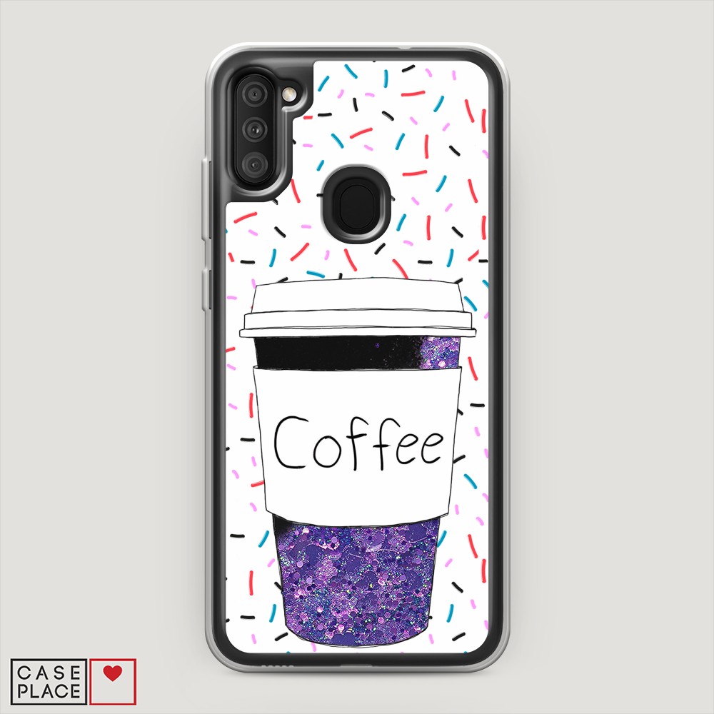фото Жидкий чехол с блестками "coffee прозрачный стакан" на samsung galaxy a11 awog