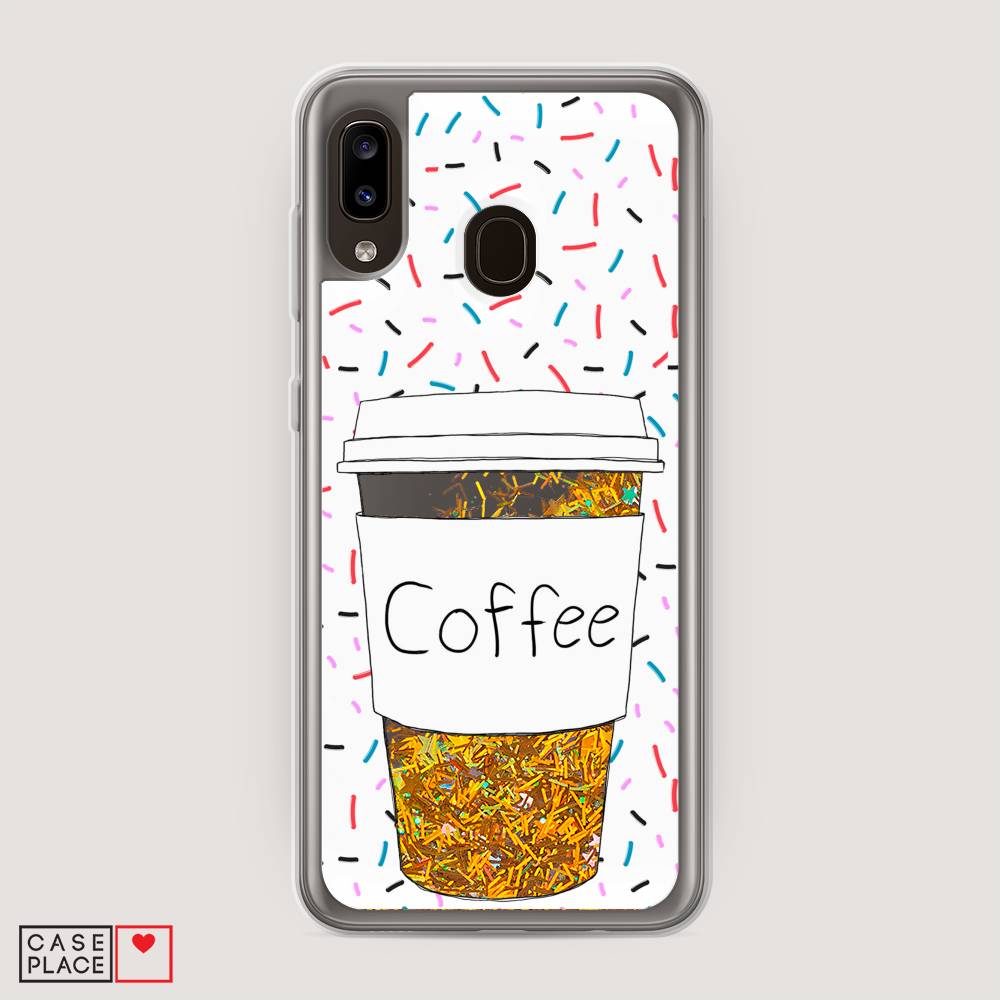 фото Жидкий чехол с блестками "coffee прозрачный стакан" на samsung galaxy a20 awog