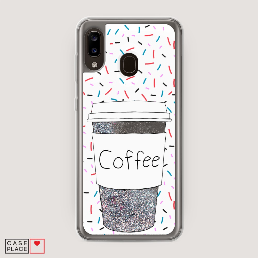 фото Жидкий чехол с блестками "coffee прозрачный стакан" на samsung galaxy a20 awog