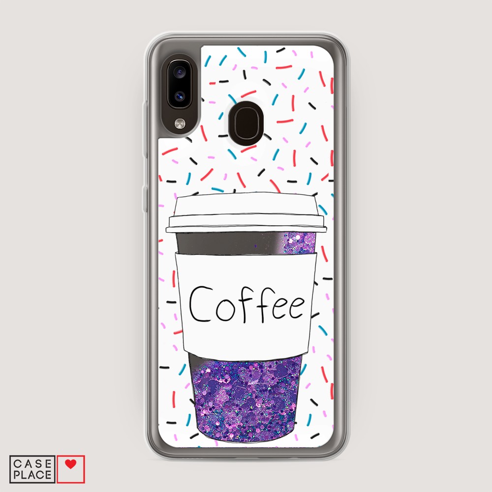 фото Жидкий чехол с блестками "coffee прозрачный стакан" на samsung galaxy a20 awog