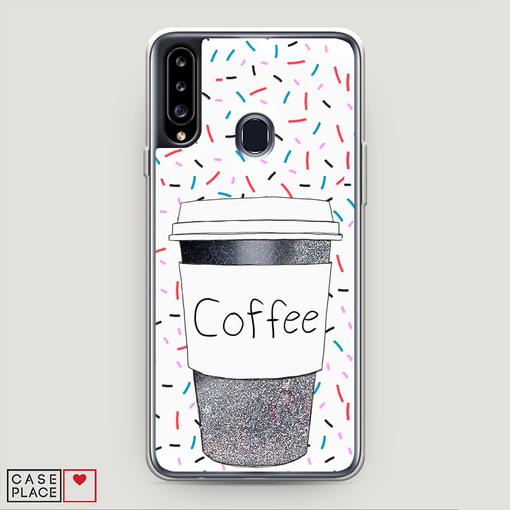 фото Жидкий чехол с блестками "coffee прозрачный стакан" на samsung galaxy a20s awog