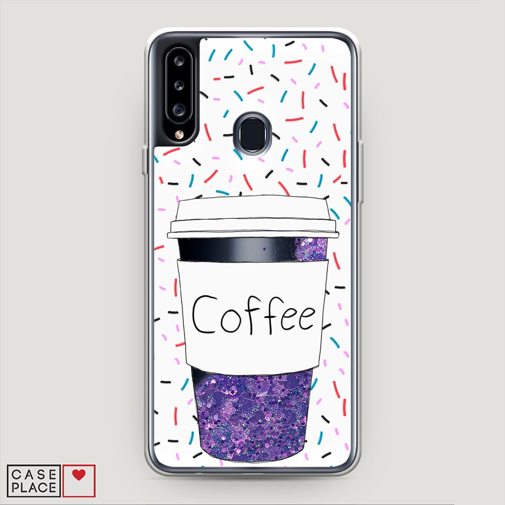 фото Жидкий чехол с блестками "coffee прозрачный стакан" на samsung galaxy a20s awog