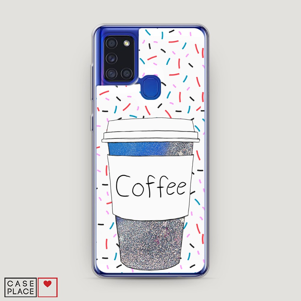 фото Жидкий чехол с блестками "coffee прозрачный стакан" на samsung galaxy a21s awog