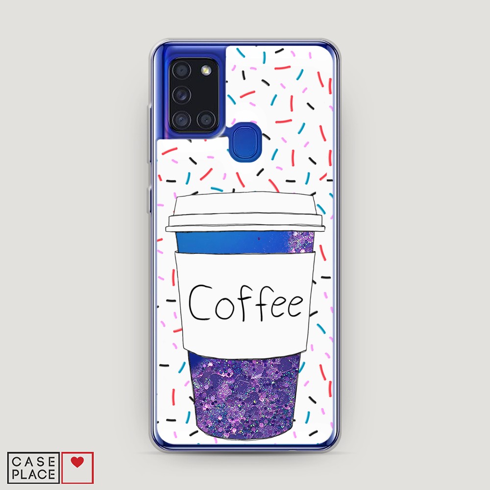 фото Жидкий чехол с блестками "coffee прозрачный стакан" на samsung galaxy a21s awog