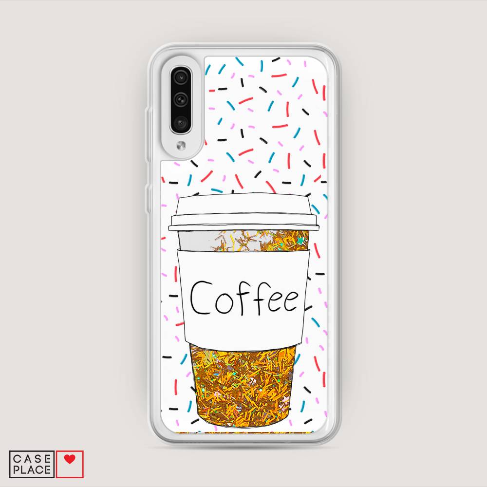 фото Жидкий чехол с блестками "coffee прозрачный стакан" на samsung galaxy a30s awog