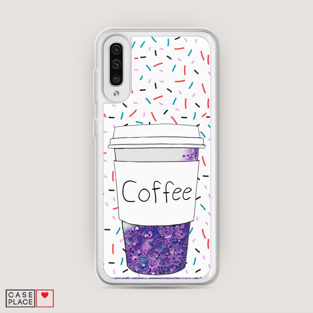 фото Жидкий чехол с блестками "coffee прозрачный стакан" на samsung galaxy a30s awog