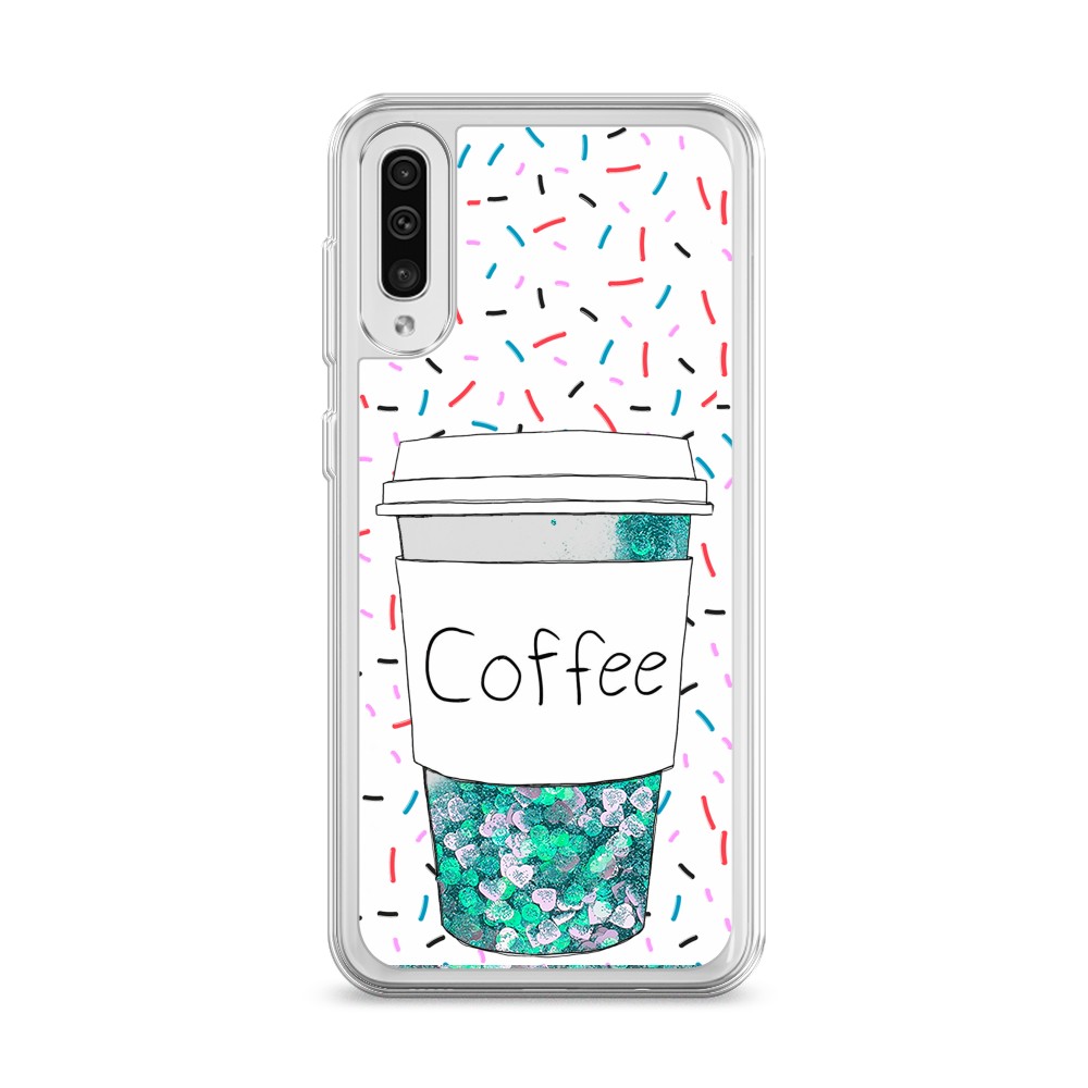 фото Жидкий чехол с блестками "coffee прозрачный стакан" на samsung galaxy a30s awog