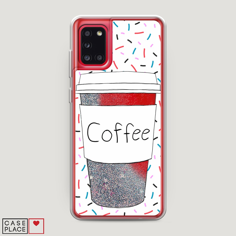 фото Жидкий чехол с блестками "coffee прозрачный стакан" на samsung galaxy a31 awog