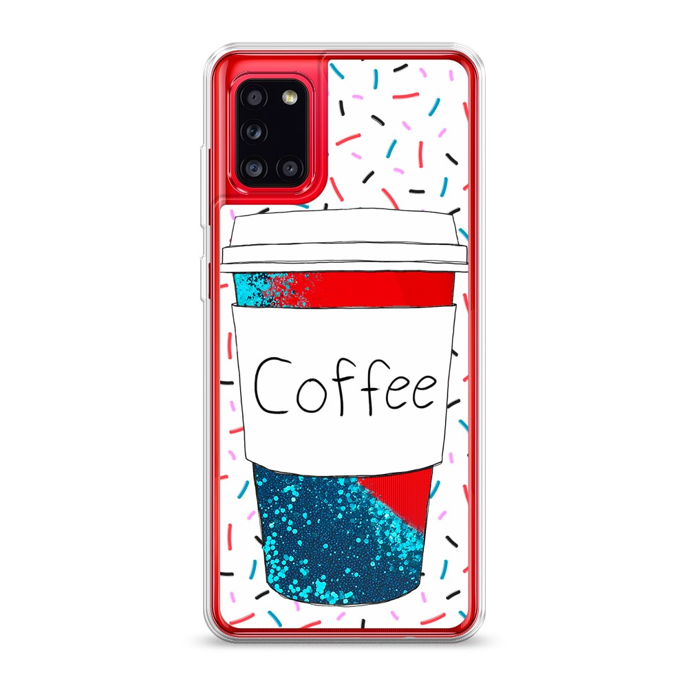 фото Жидкий чехол с блестками "coffee прозрачный стакан" на samsung galaxy a31 awog