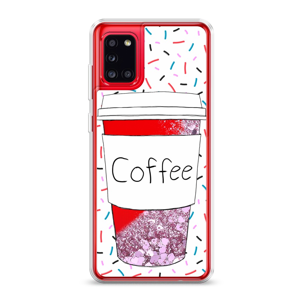 фото Жидкий чехол с блестками "coffee прозрачный стакан" на samsung galaxy a31 awog