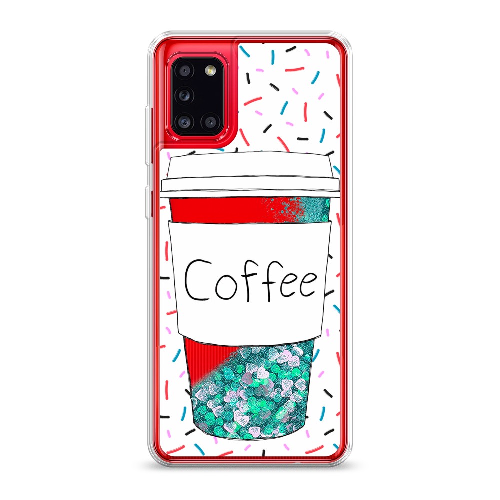 фото Жидкий чехол с блестками "coffee прозрачный стакан" на samsung galaxy a31 awog