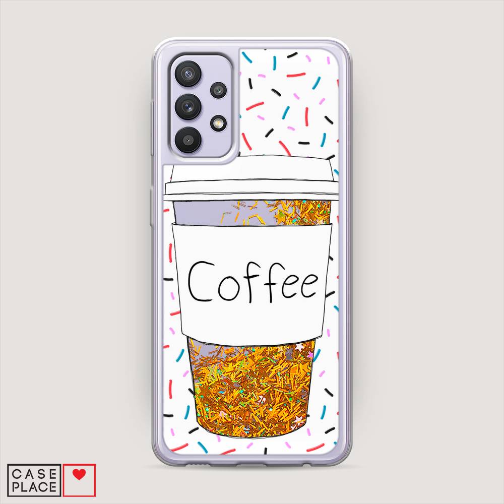 фото Жидкий чехол с блестками "coffee прозрачный стакан" на samsung galaxy a32 awog