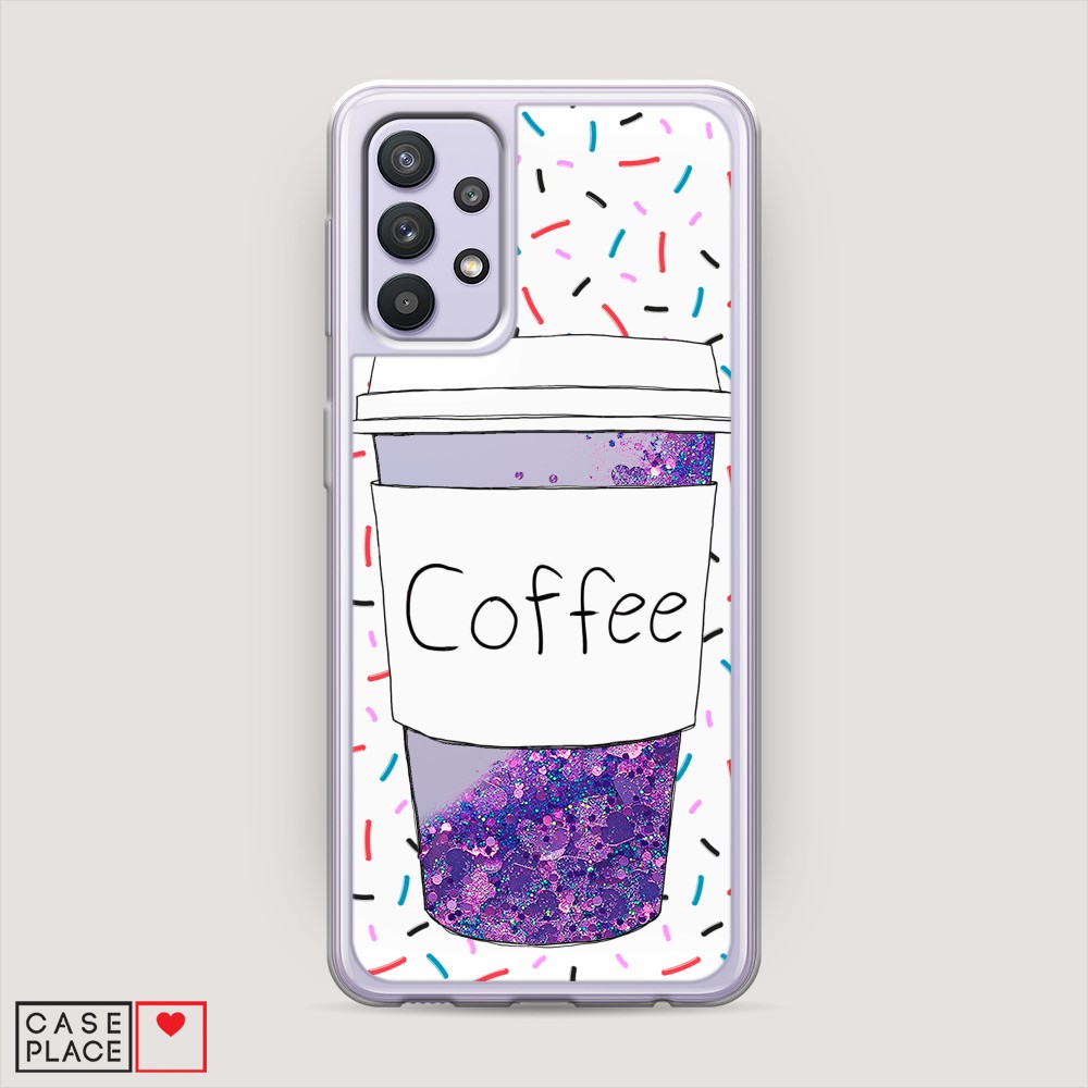 фото Жидкий чехол с блестками "coffee прозрачный стакан" на samsung galaxy a32 awog