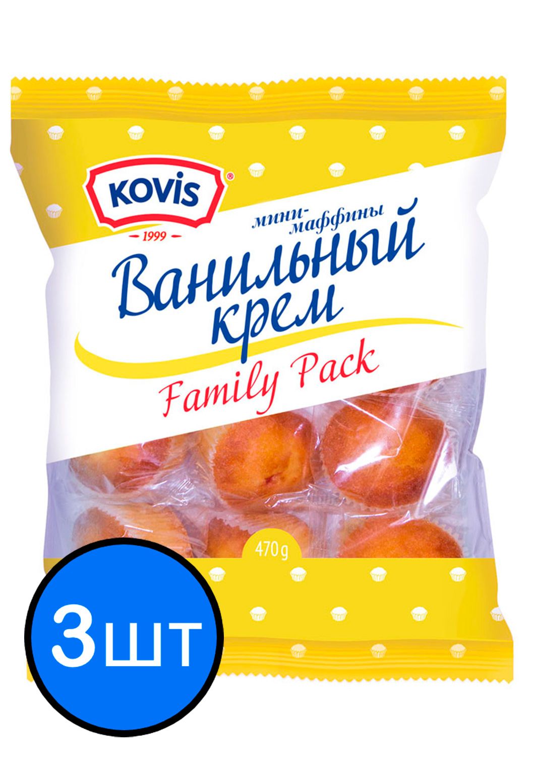 

Мини-маффины с ванильной начинкой Kovis (Ковис), 470г х 3шт