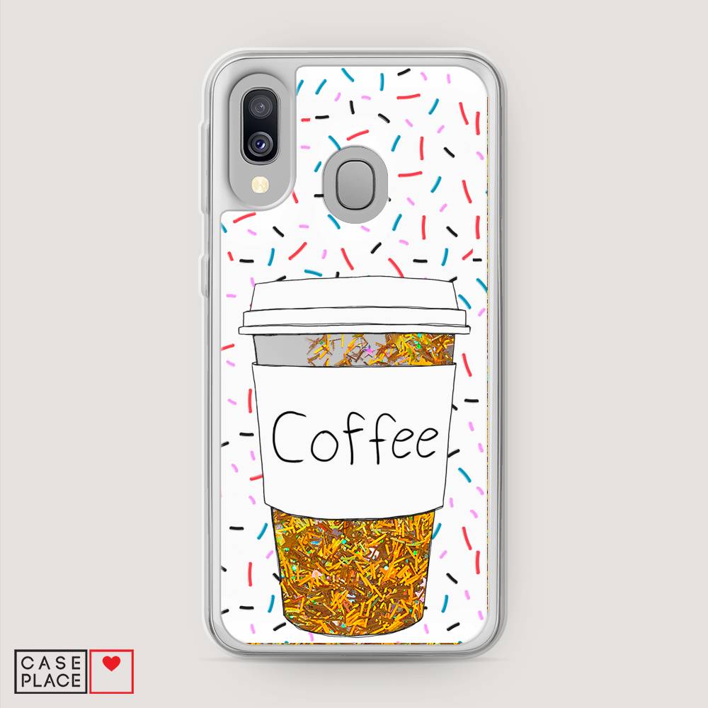 фото Жидкий чехол с блестками "coffee прозрачный стакан" на samsung galaxy a40 awog