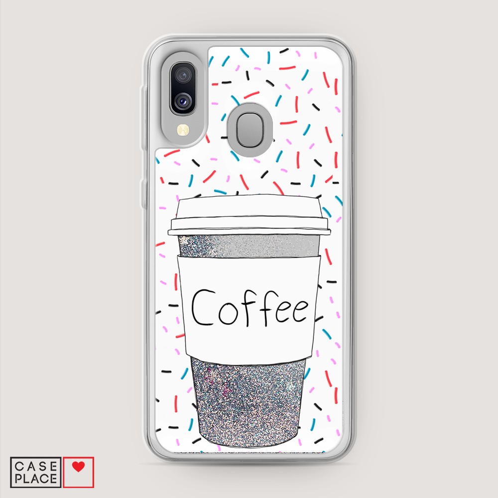 фото Жидкий чехол с блестками "coffee прозрачный стакан" на samsung galaxy a40 awog