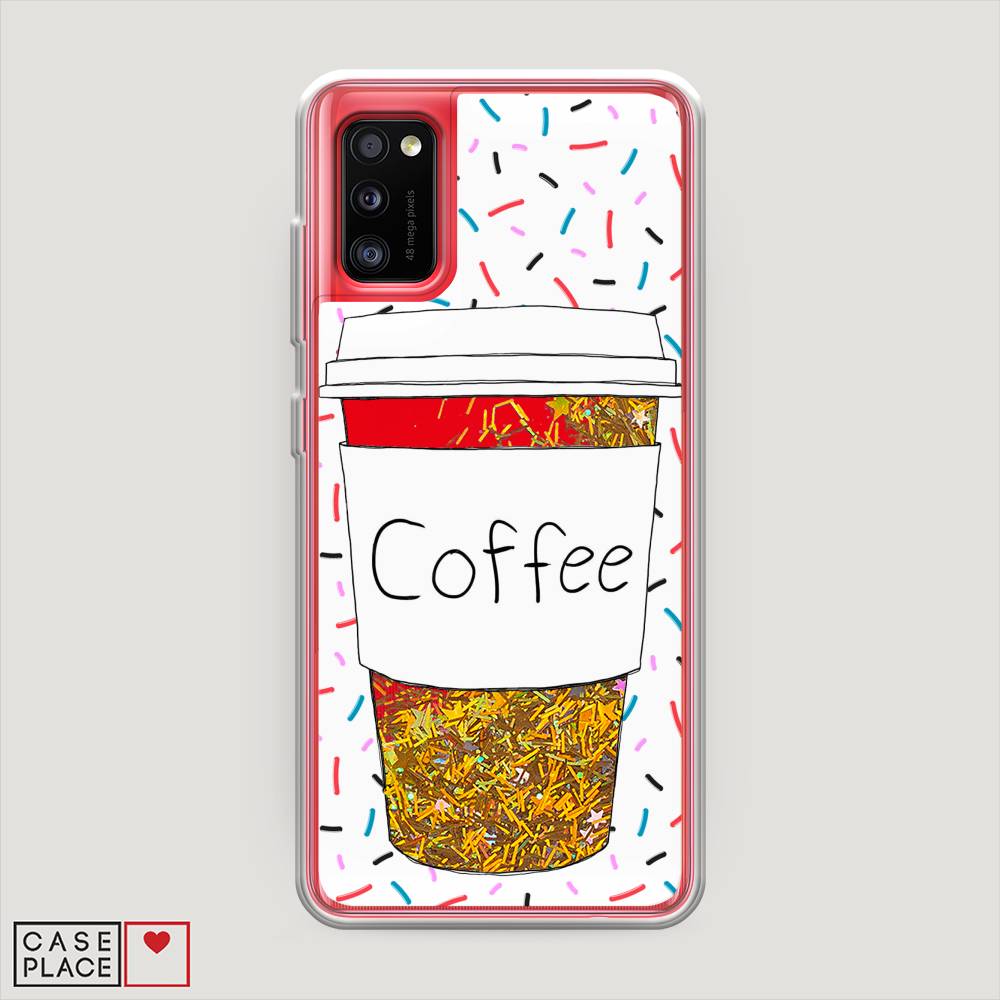 фото Жидкий чехол с блестками "coffee прозрачный стакан" на samsung galaxy a41 awog