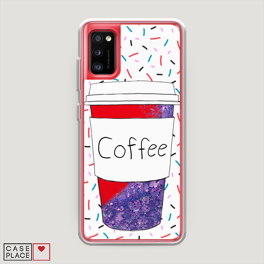 фото Жидкий чехол с блестками "coffee прозрачный стакан" на samsung galaxy a41 awog