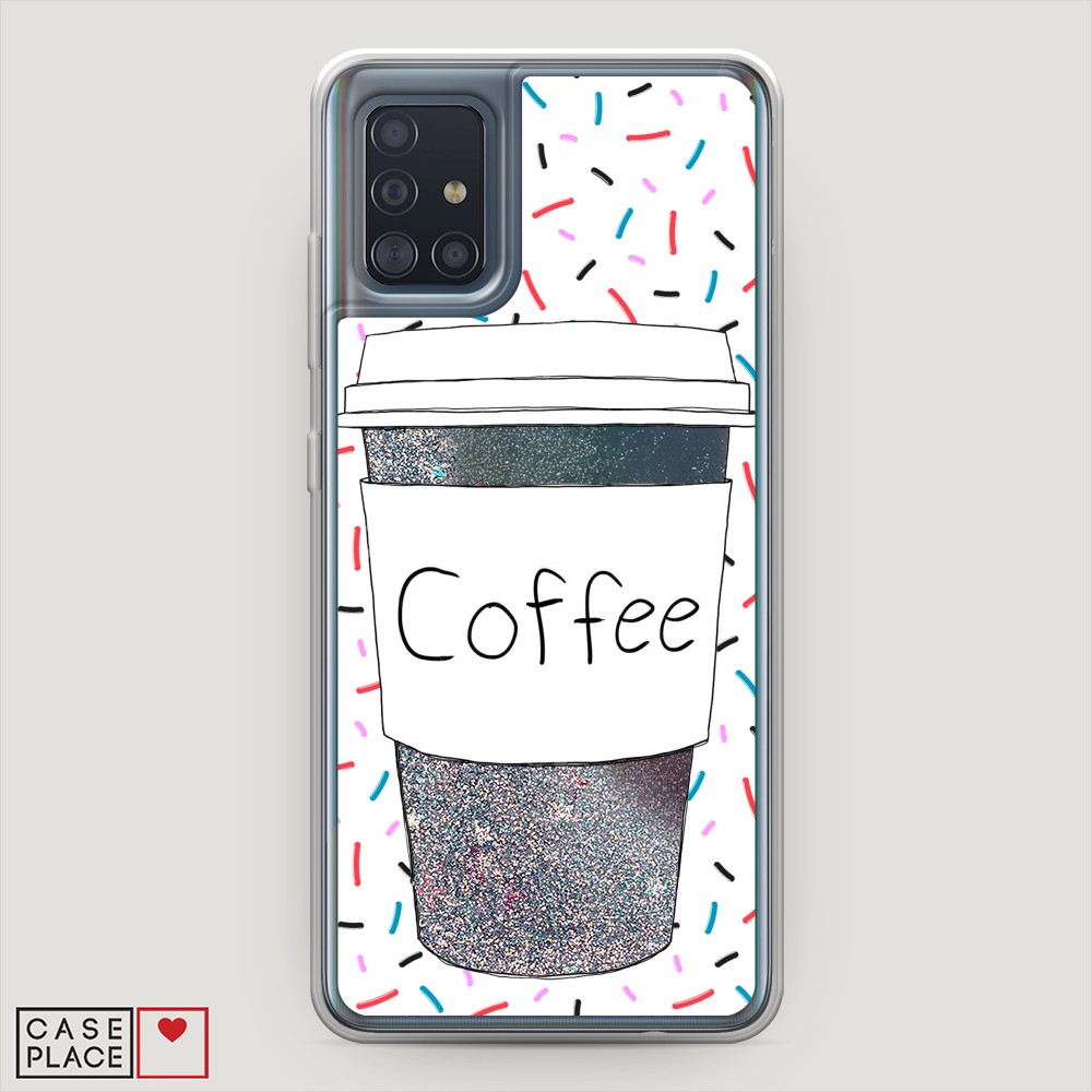 фото Жидкий чехол с блестками "coffee прозрачный стакан" на samsung galaxy a51 awog