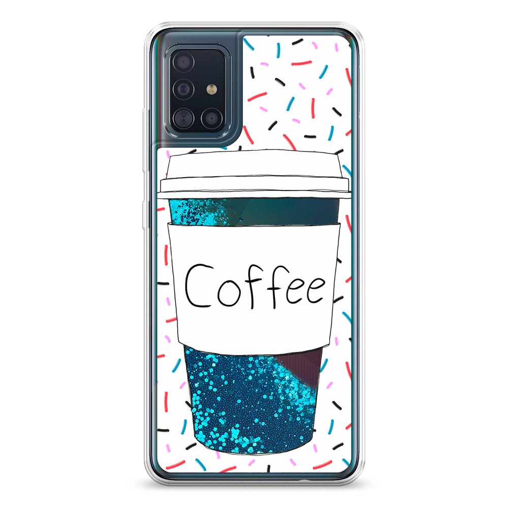 фото Жидкий чехол с блестками "coffee прозрачный стакан" на samsung galaxy a51 awog