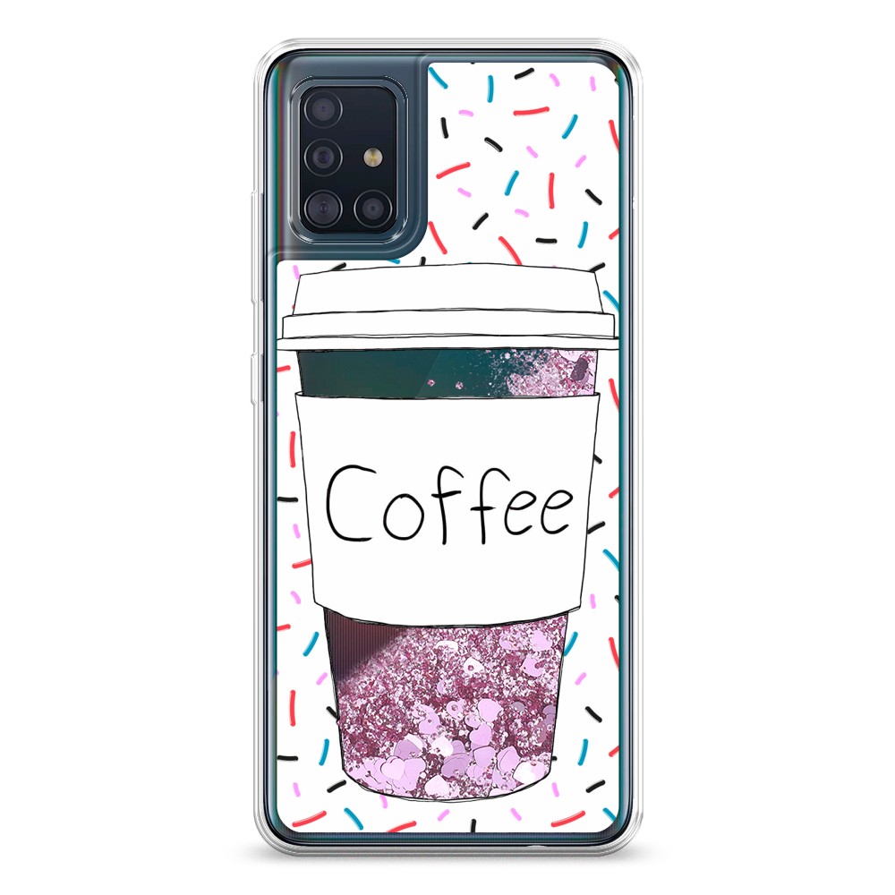 фото Жидкий чехол с блестками "coffee прозрачный стакан" на samsung galaxy a51 awog