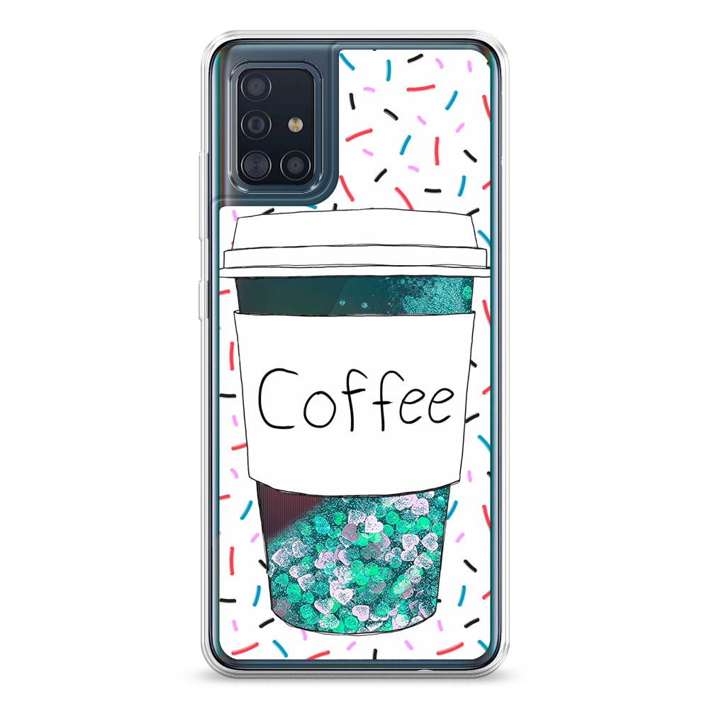 фото Жидкий чехол с блестками "coffee прозрачный стакан" на samsung galaxy a51 awog