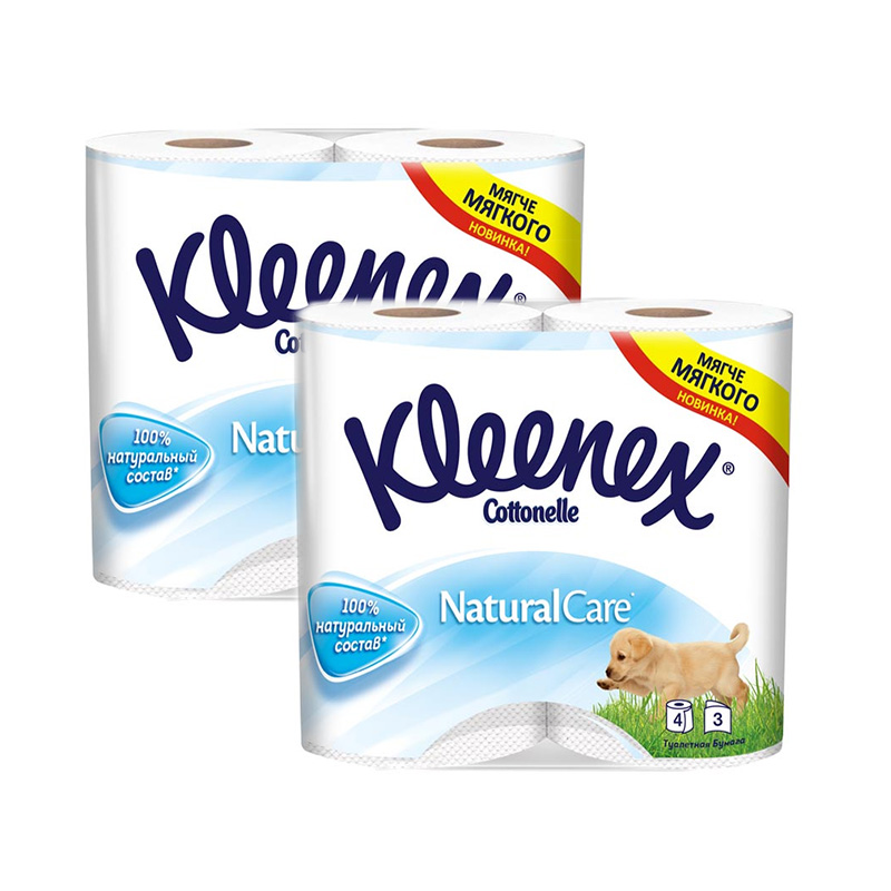 Купить Туалетная бумага KLEENEX 3-хслойная Белая Natural Care new design (2 шт в наборе)