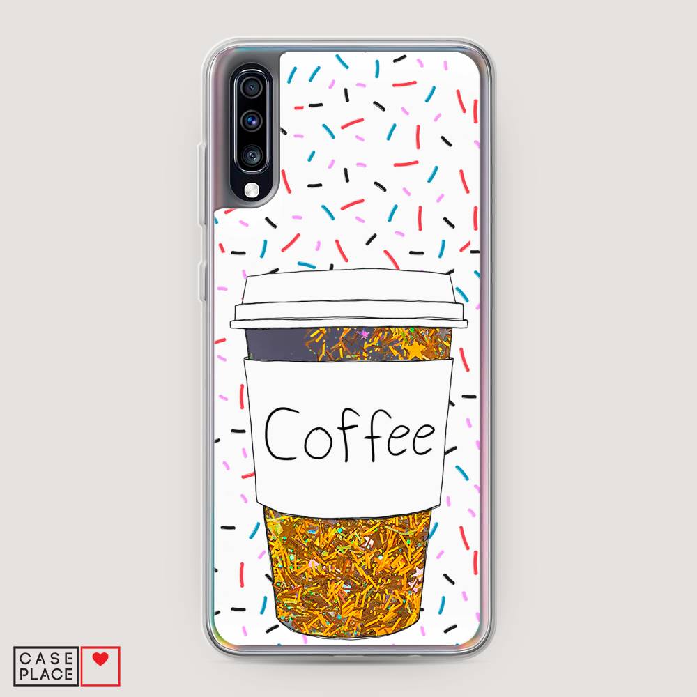 фото Жидкий чехол с блестками "coffee прозрачный стакан" на samsung galaxy a70 awog