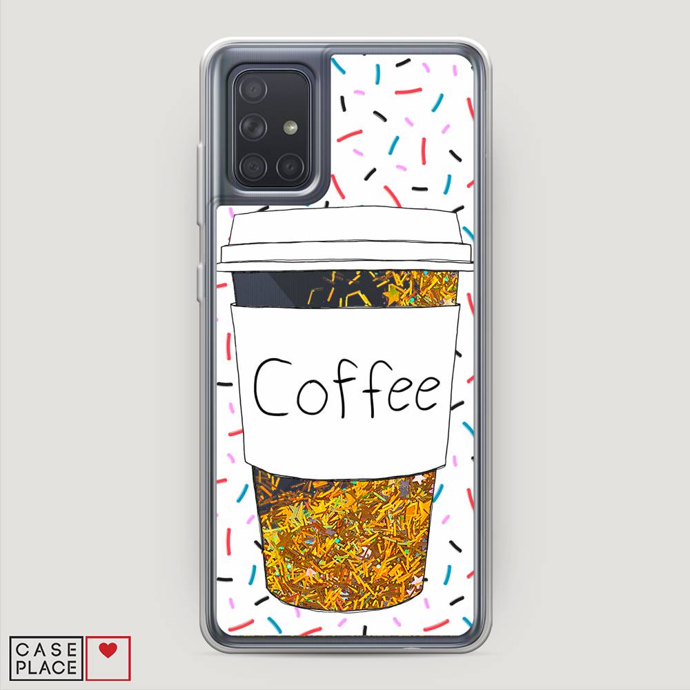 фото Жидкий чехол с блестками "coffee прозрачный стакан" на samsung galaxy a71 awog