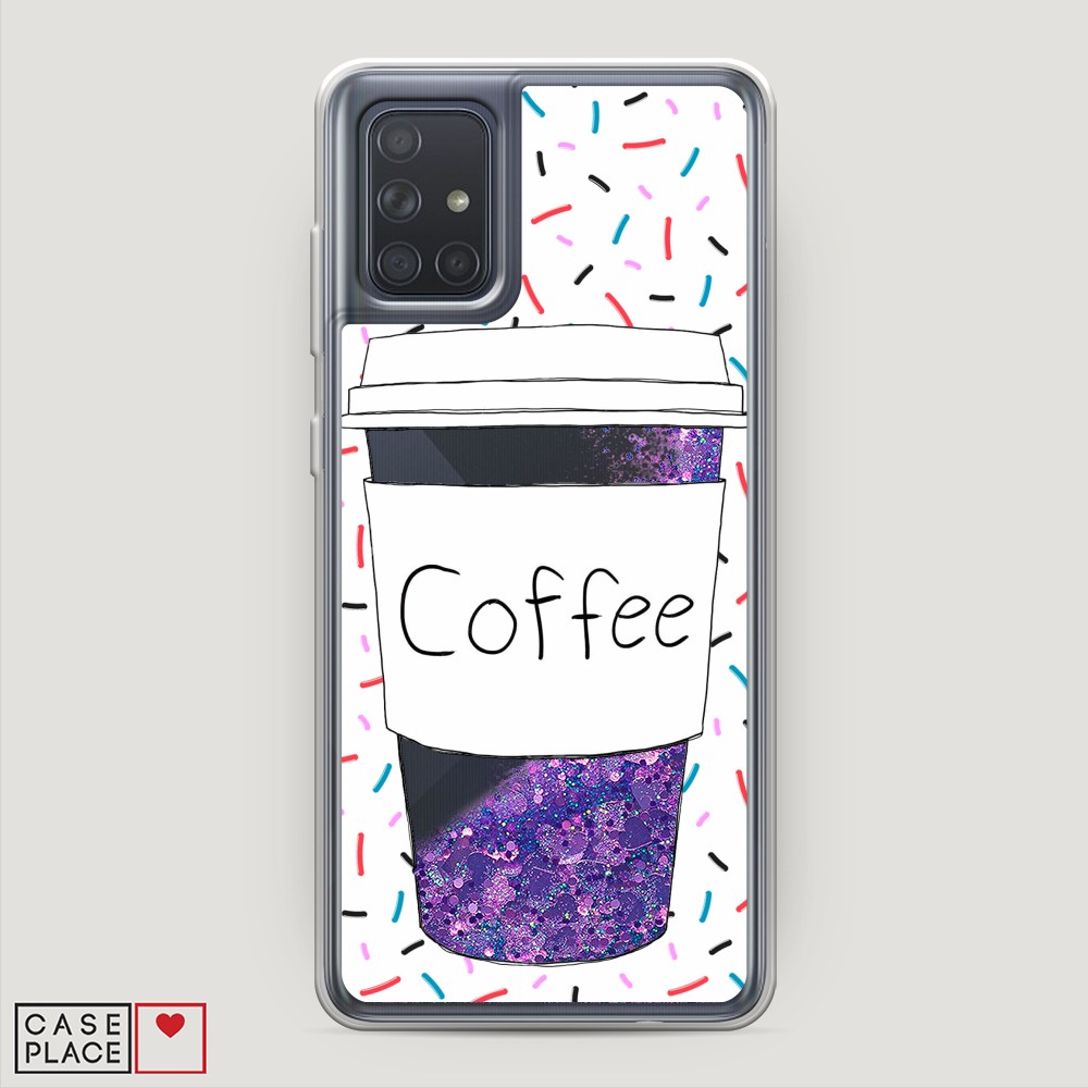 фото Жидкий чехол с блестками "coffee прозрачный стакан" на samsung galaxy a71 awog