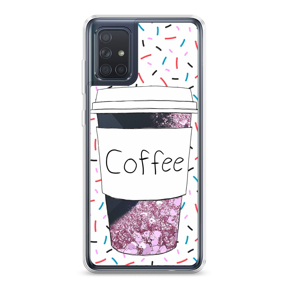 фото Жидкий чехол с блестками "coffee прозрачный стакан" на samsung galaxy a71 awog