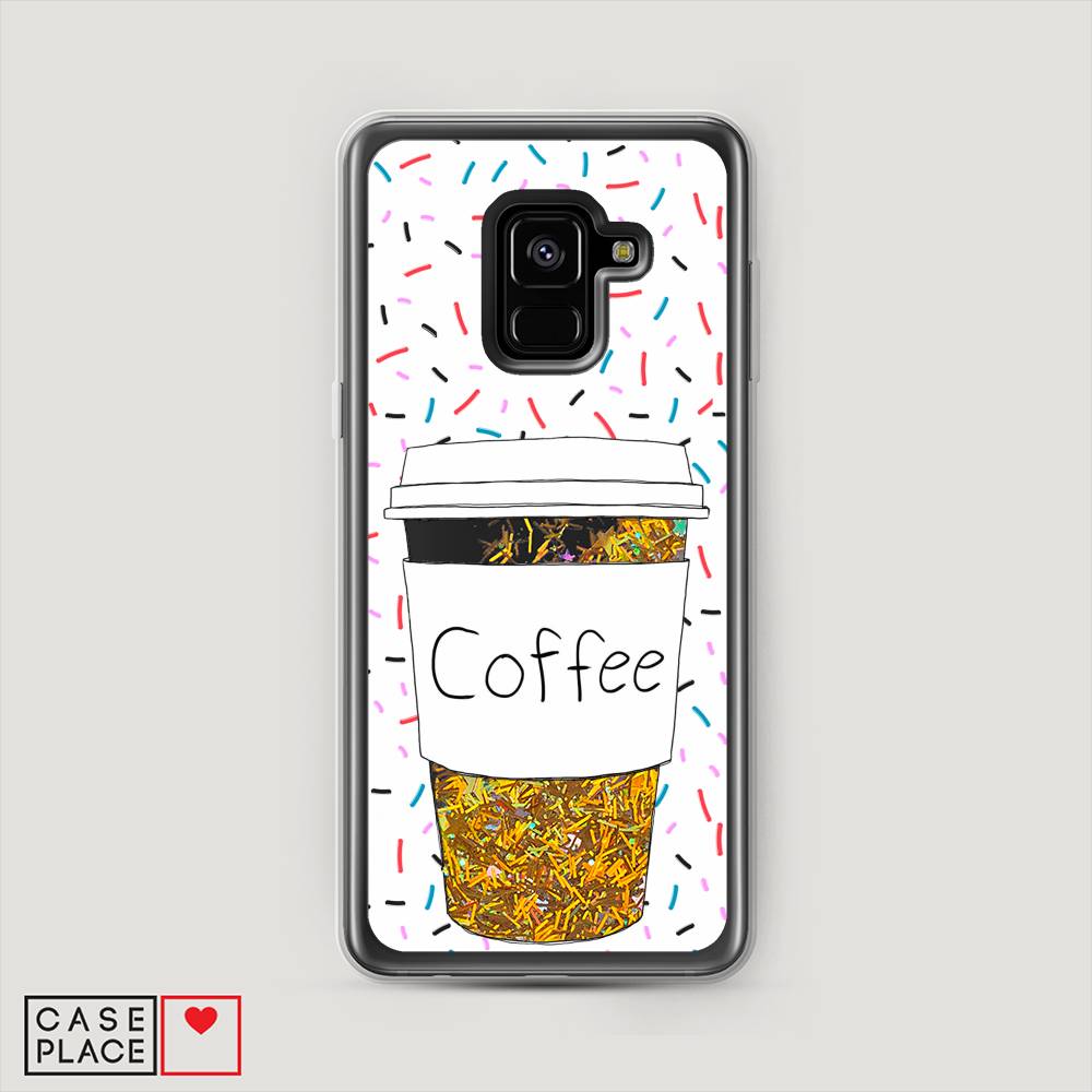 фото Жидкий чехол с блестками "coffee прозрачный стакан" на samsung galaxy a8 2018 awog