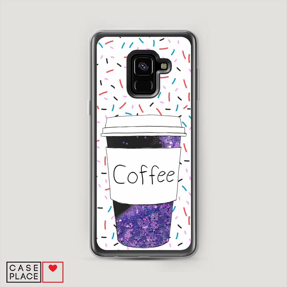 фото Жидкий чехол с блестками "coffee прозрачный стакан" на samsung galaxy a8 2018 awog