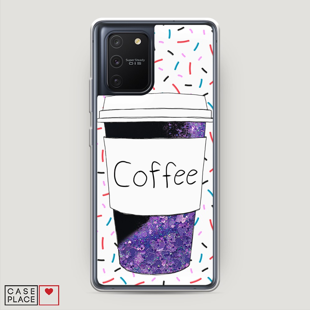 фото Жидкий чехол с блестками "coffee прозрачный стакан" на samsung galaxy a91 awog