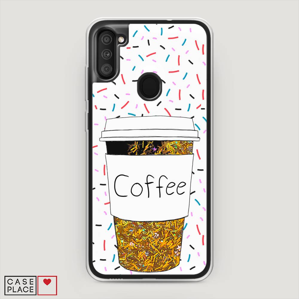 фото Жидкий чехол с блестками "coffee прозрачный стакан" на samsung galaxy m11 awog