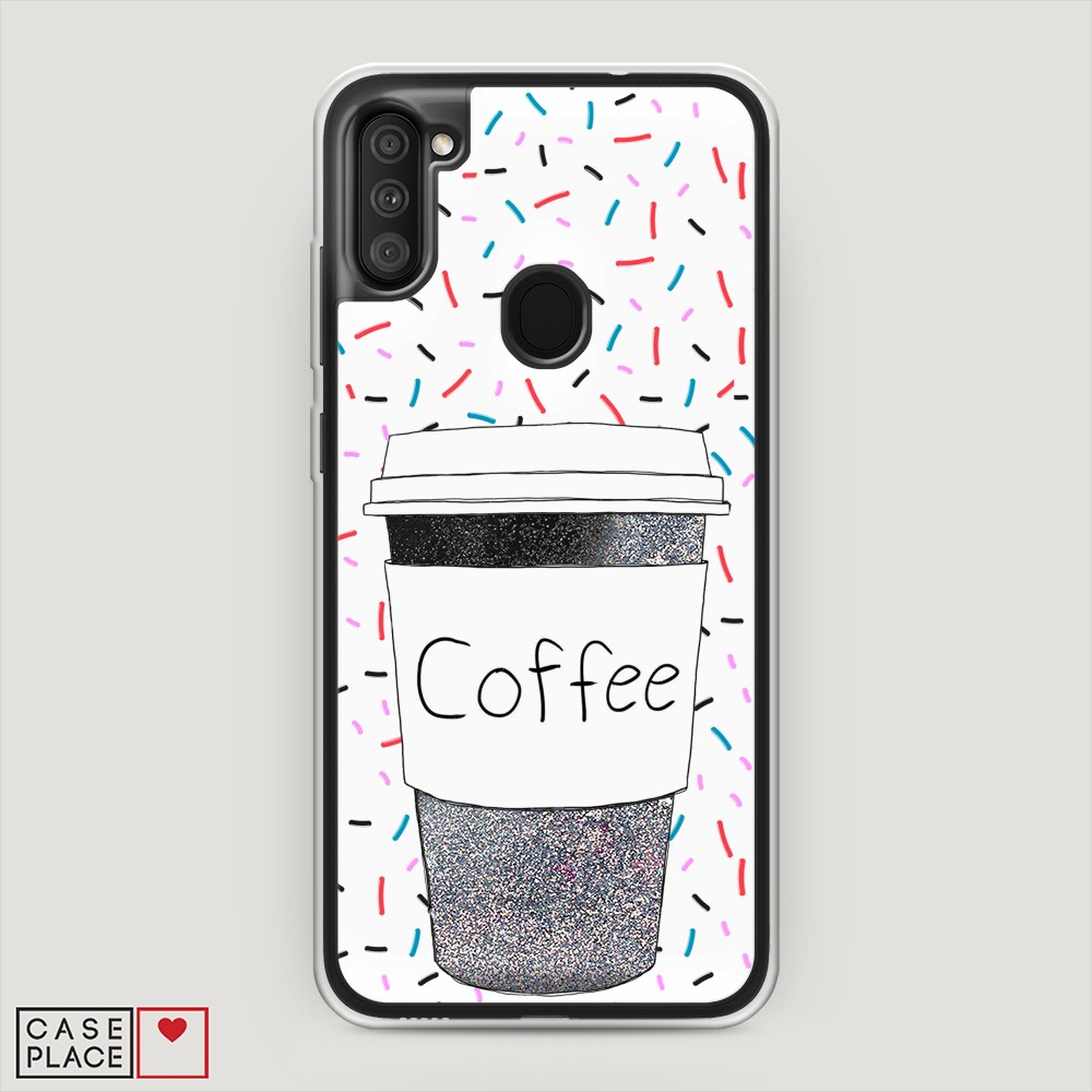 фото Жидкий чехол с блестками "coffee прозрачный стакан" на samsung galaxy m11 awog