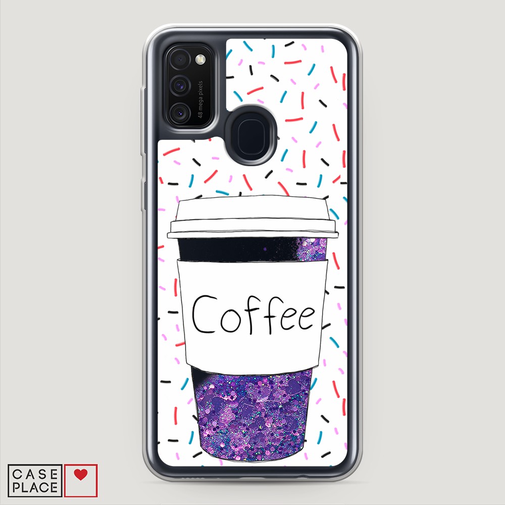 фото Жидкий чехол с блестками "coffee прозрачный стакан" на samsung galaxy m21 awog