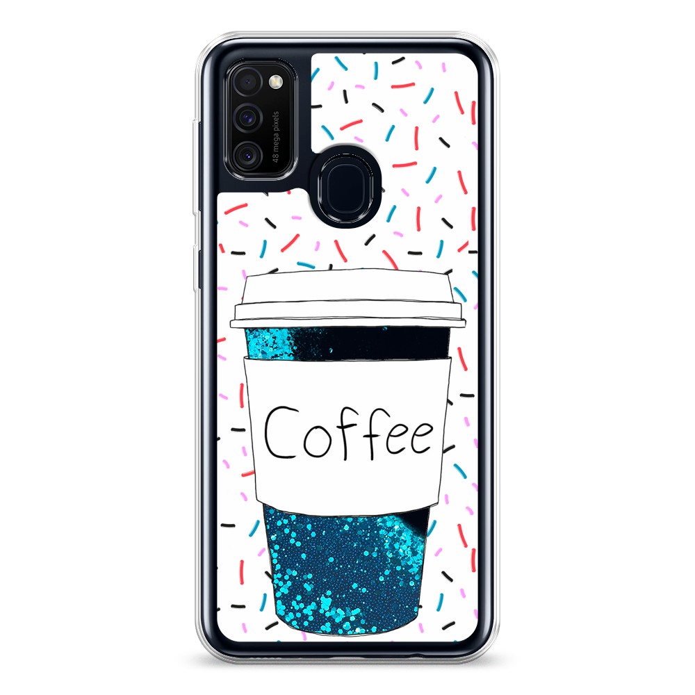 фото Жидкий чехол с блестками "coffee прозрачный стакан" на samsung galaxy m21 awog