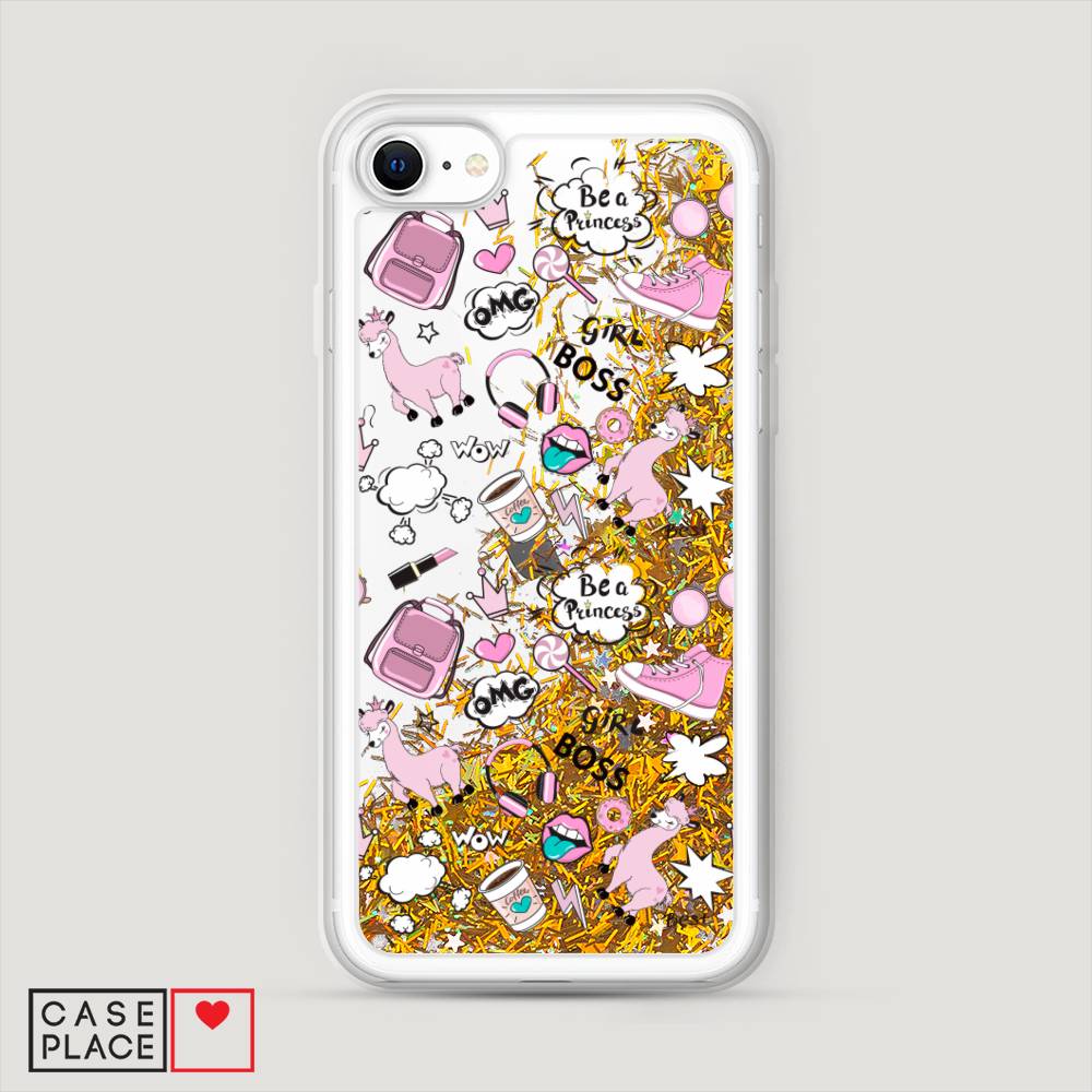 

Жидкий чехол с блестками "Стильная лама" на Apple iPhone SE 2020, 12490-1