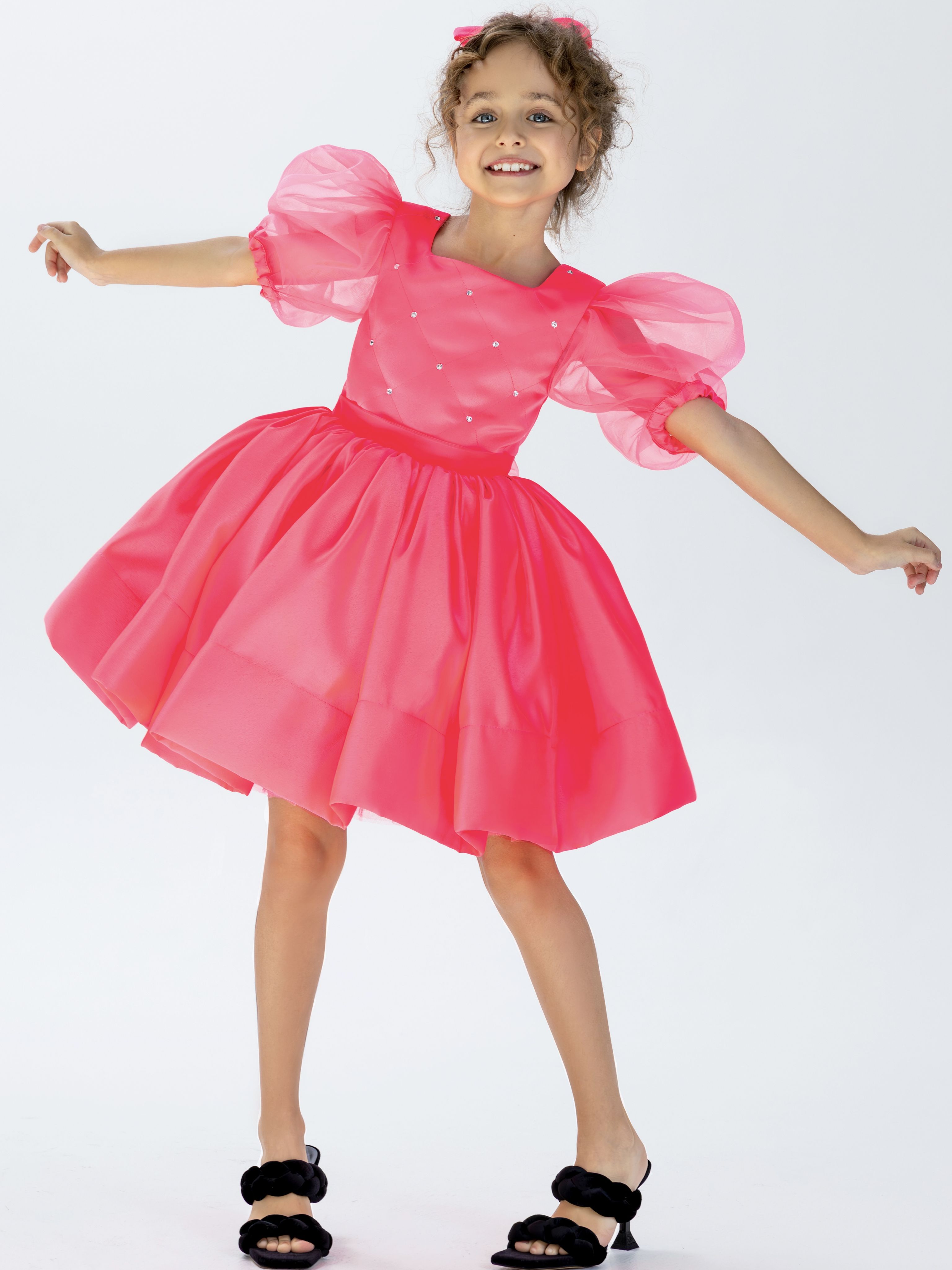 Платье детское Роскошь с детства Париж, розовый-неоновый, 98 круг надувной intex hi gloss tubes неоновый от 8 лет 76 см int59258np розовый
