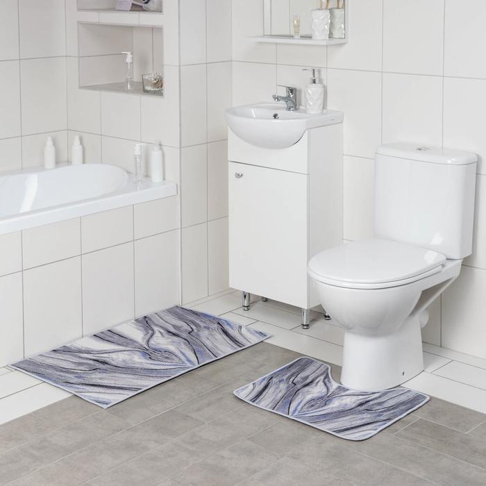 фото Набор ковриков для ванны и туалета доляна «отражение», 2 шт: 50×80, 50×40 см