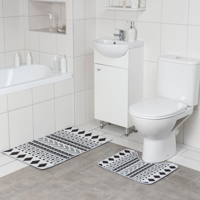 фото Набор ковриков для ванны и туалета доляна «чб», 2 шт: 50×80, 50×40 см