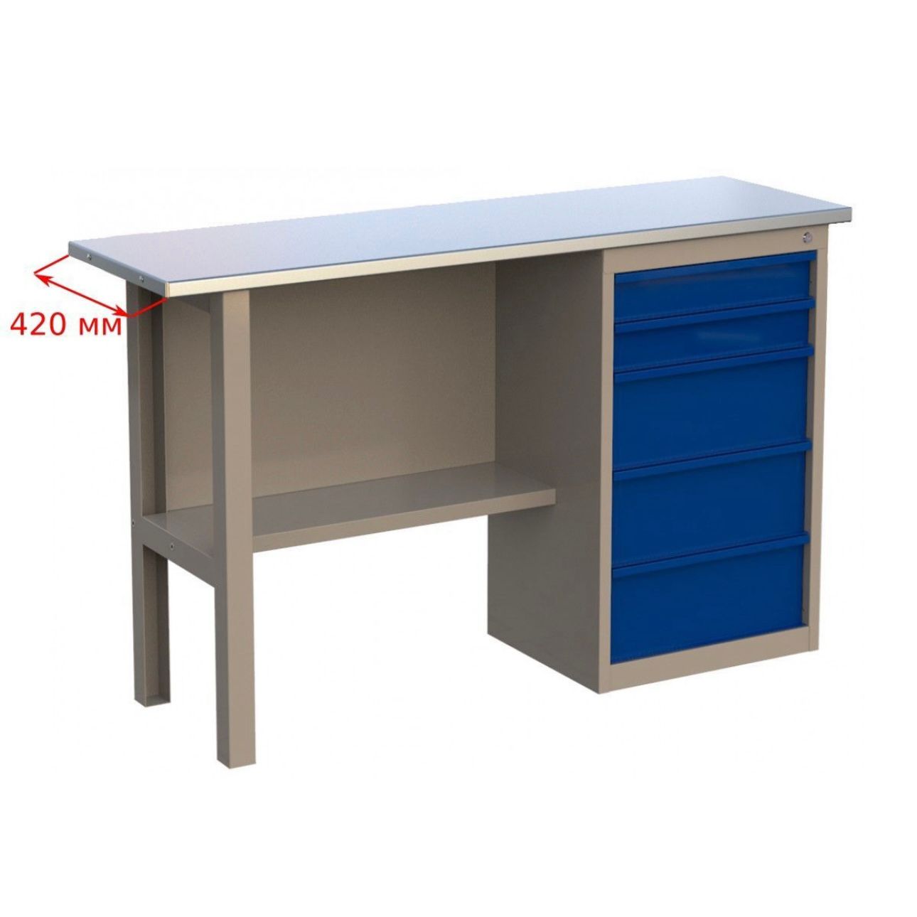 

Верстак слесарный стол металлический с тумбой CompactLine 1400CL5, Синий;серый, 1400 CL5