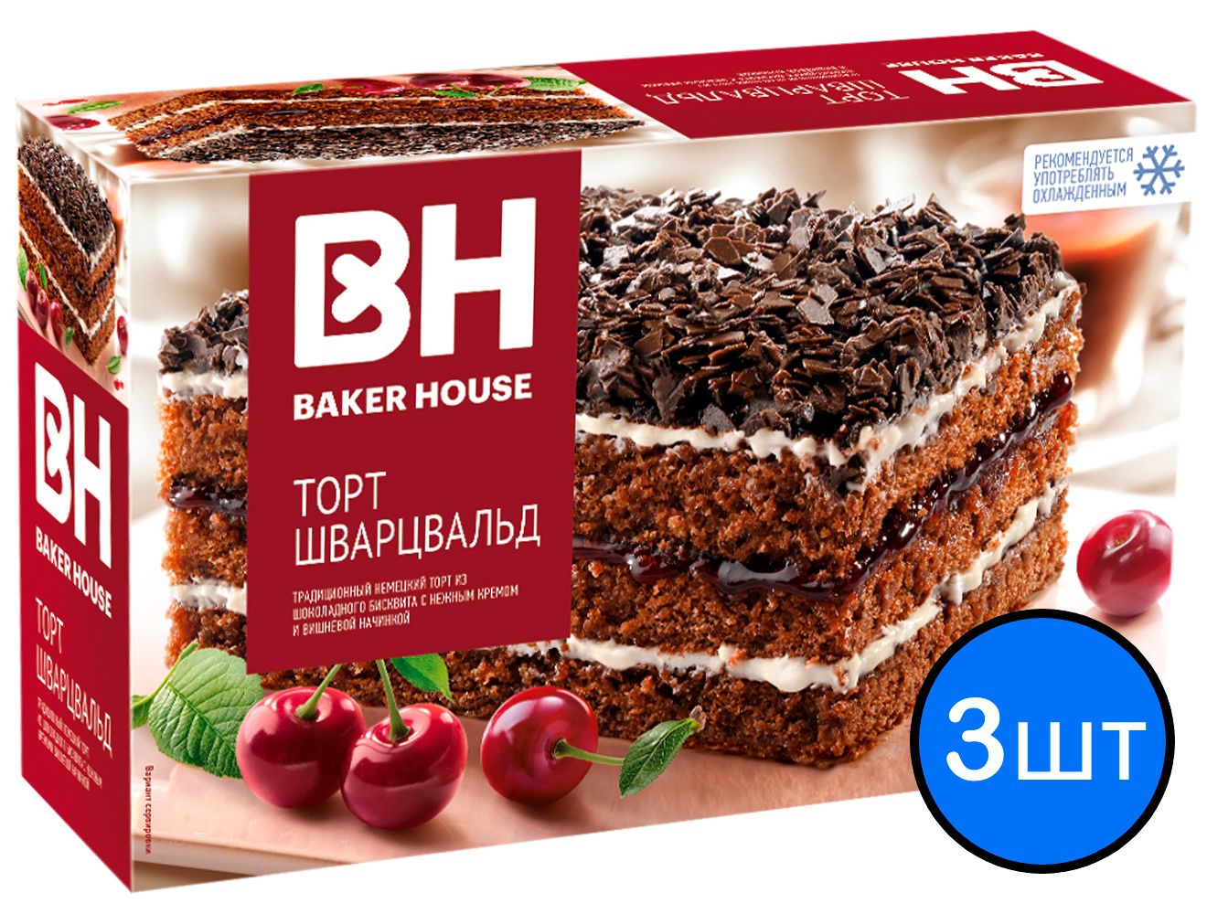 

Торт "Шварцвальд" бисквитный трехслойный "Baker House" 350г х 3шт