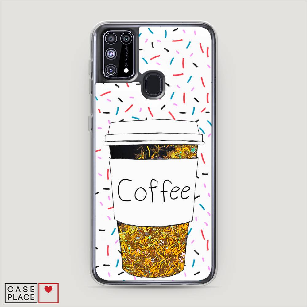 фото Жидкий чехол с блестками "coffee прозрачный стакан" на samsung galaxy m31 awog