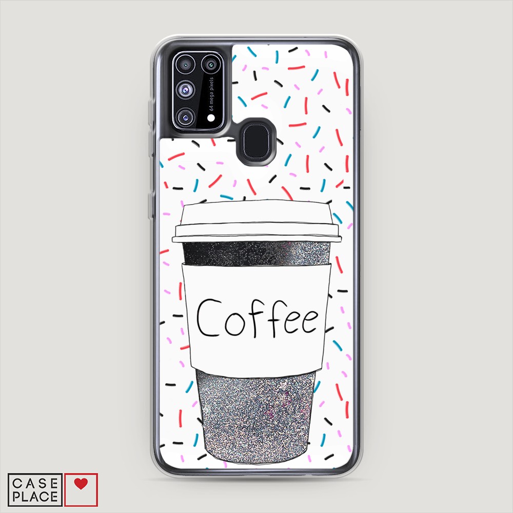 фото Жидкий чехол с блестками "coffee прозрачный стакан" на samsung galaxy m31 awog