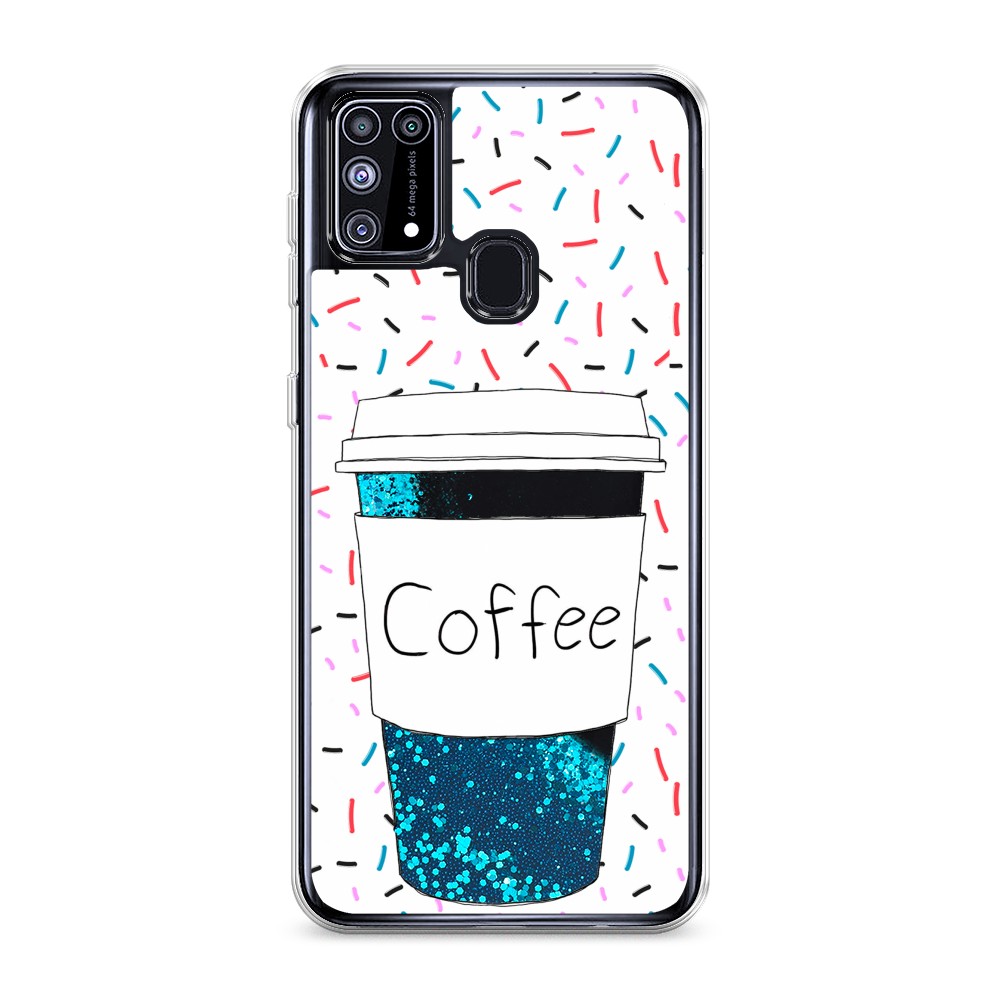 фото Жидкий чехол с блестками "coffee прозрачный стакан" на samsung galaxy m31 awog