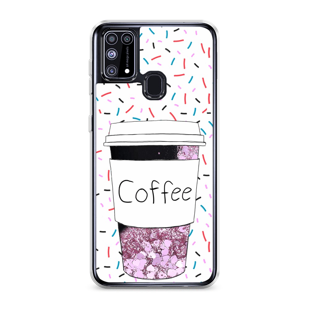 фото Жидкий чехол с блестками "coffee прозрачный стакан" на samsung galaxy m31 awog