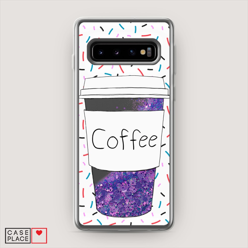 фото Жидкий чехол с блестками "coffee прозрачный стакан" на samsung galaxy s10 awog