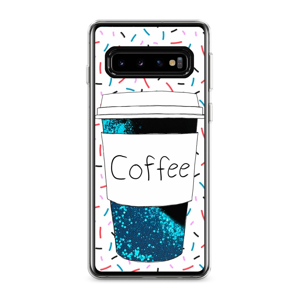 фото Жидкий чехол с блестками "coffee прозрачный стакан" на samsung galaxy s10 awog